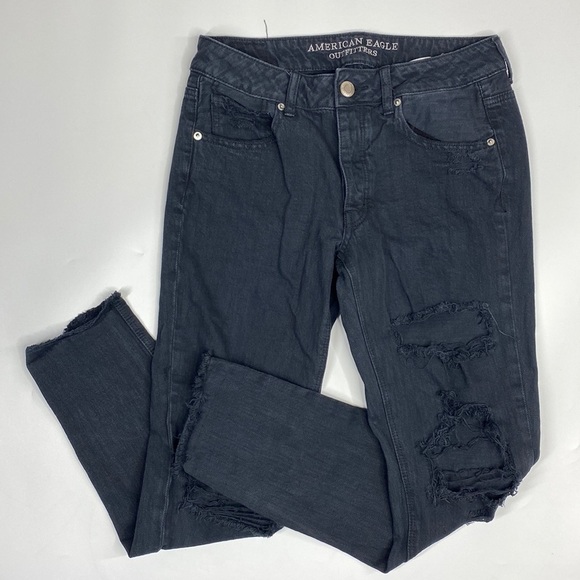 American Eagle Black Tomgirl Button Fly Jeans Size 2 Regular - Picture 1 of 13